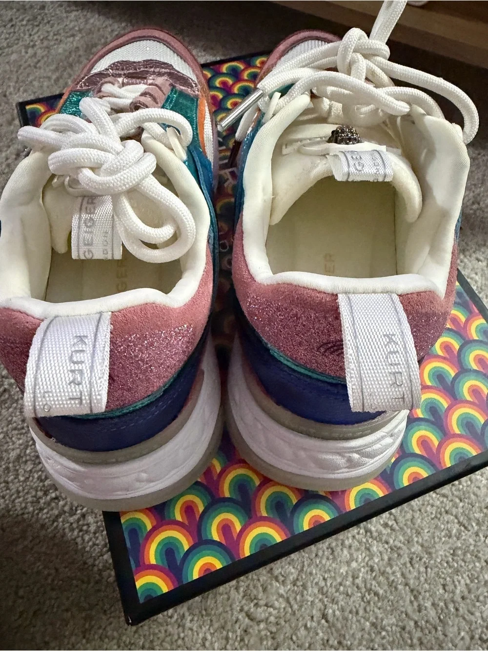 Kurt Geiger Colorblock Leather & Mesh Sneakers - White, Pink, Teal, Purple